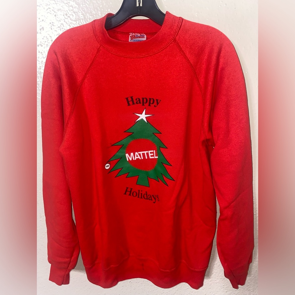 1992 Christmas tree sweatshirt crewneck pullover Mattel red sz L